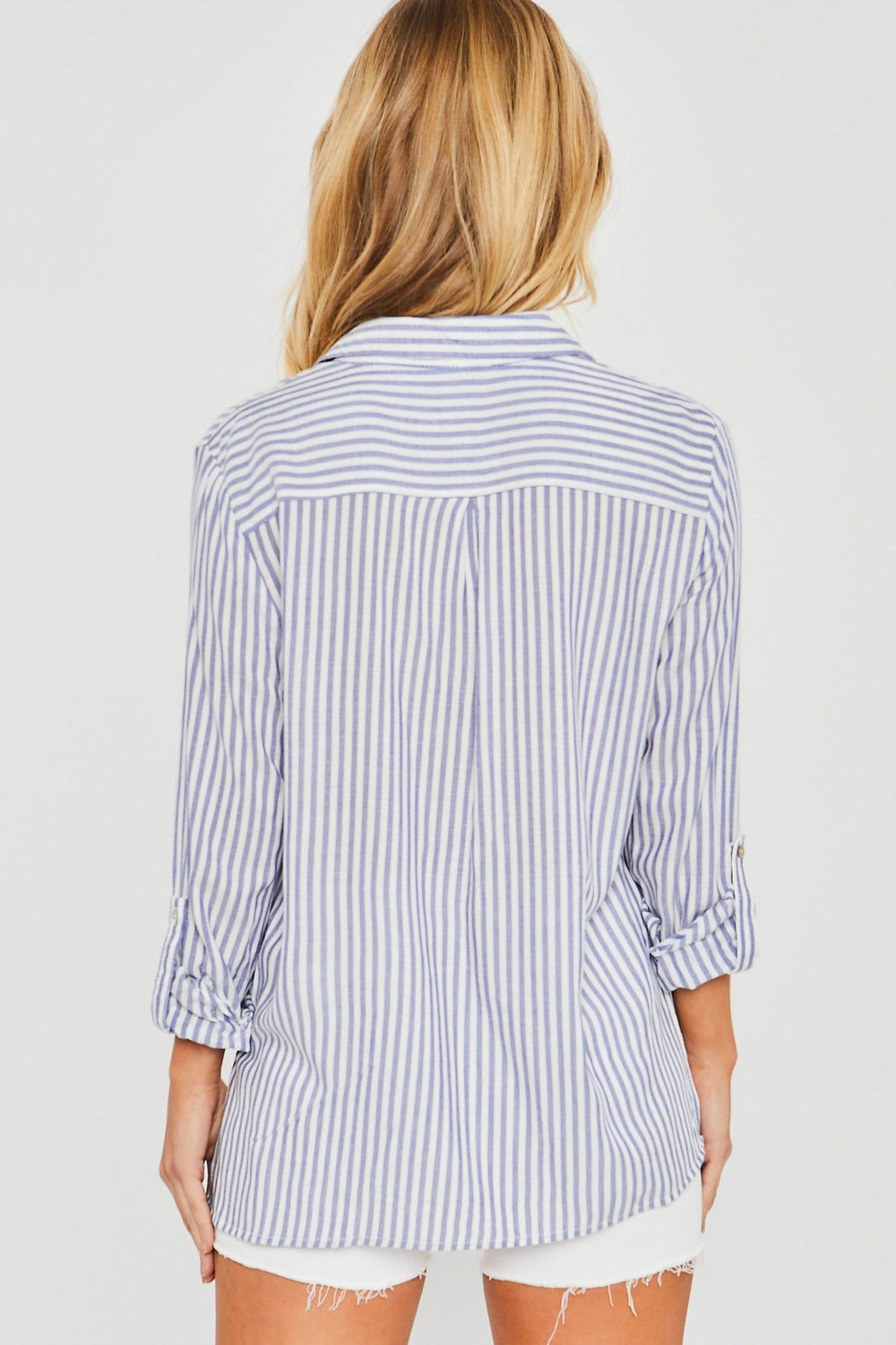 Poppy Striped Button-Up - Blue/White - Inspired Eye Boutique