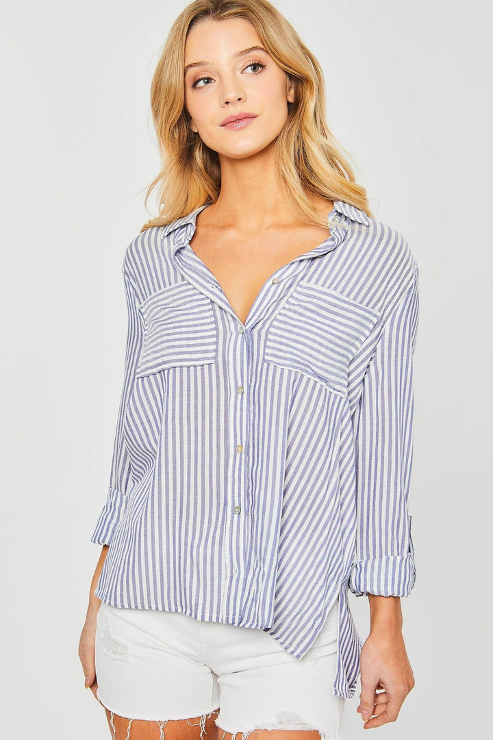 Poppy Striped Button-Up - Blue/White - Inspired Eye Boutique