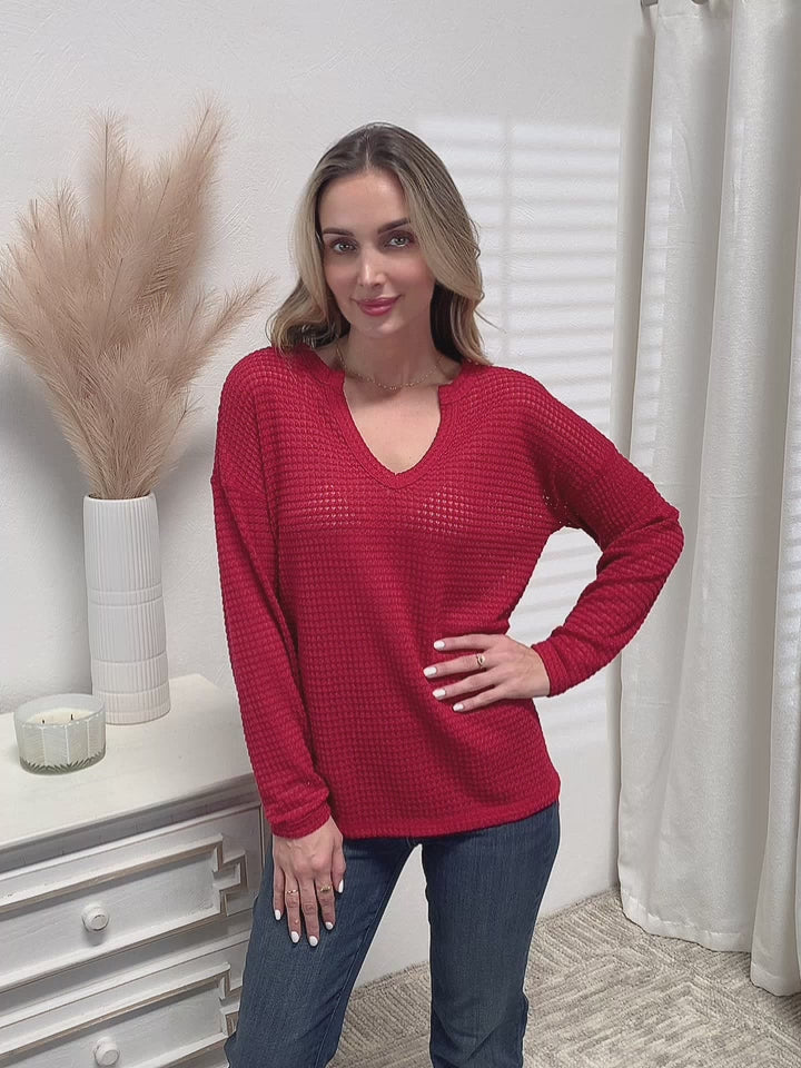 Scarlet Waffle Knit Shirt - Red