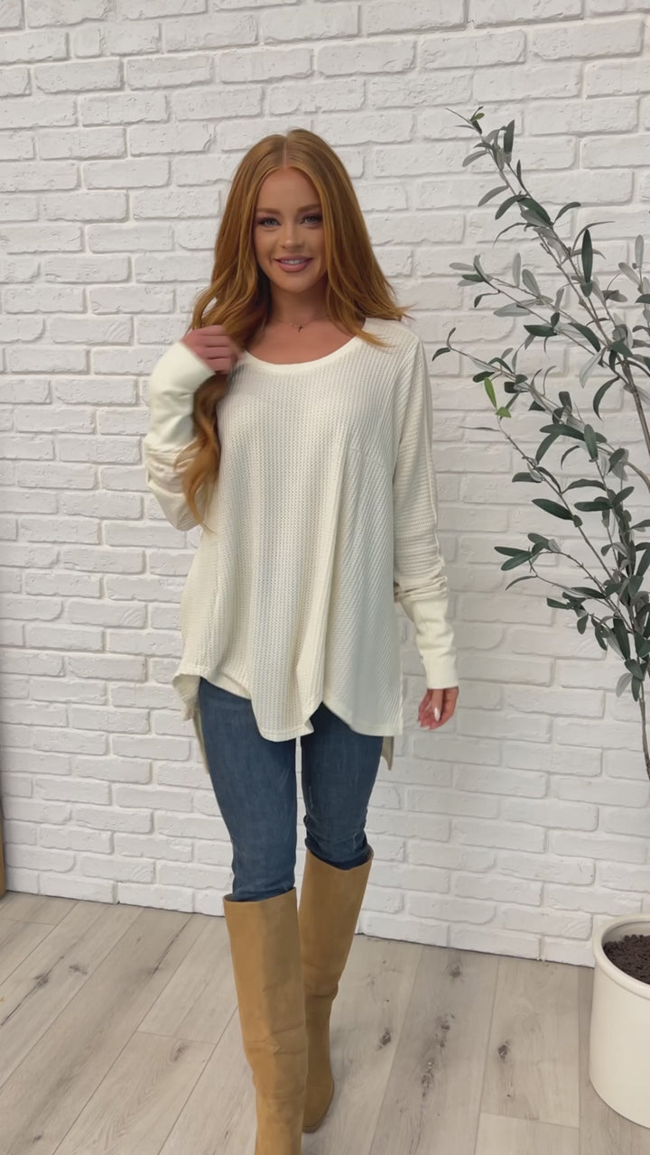 oversized long sleeve waffle knit top cream - inspired eye boutique