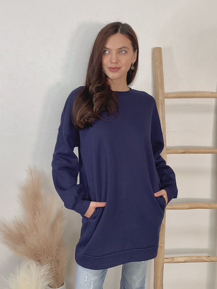 Zenana - Oversized Pullover Sweatshirt - Navy