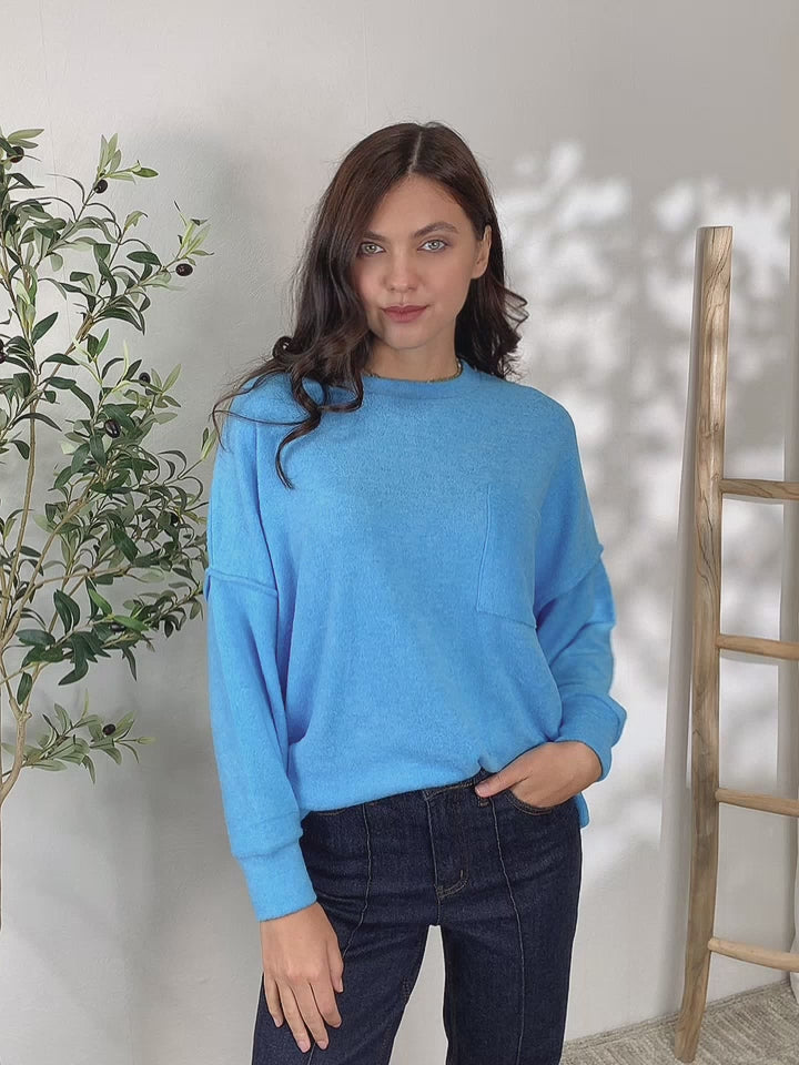 Zenana - Oversized Long Sleeve Sweater - Blue