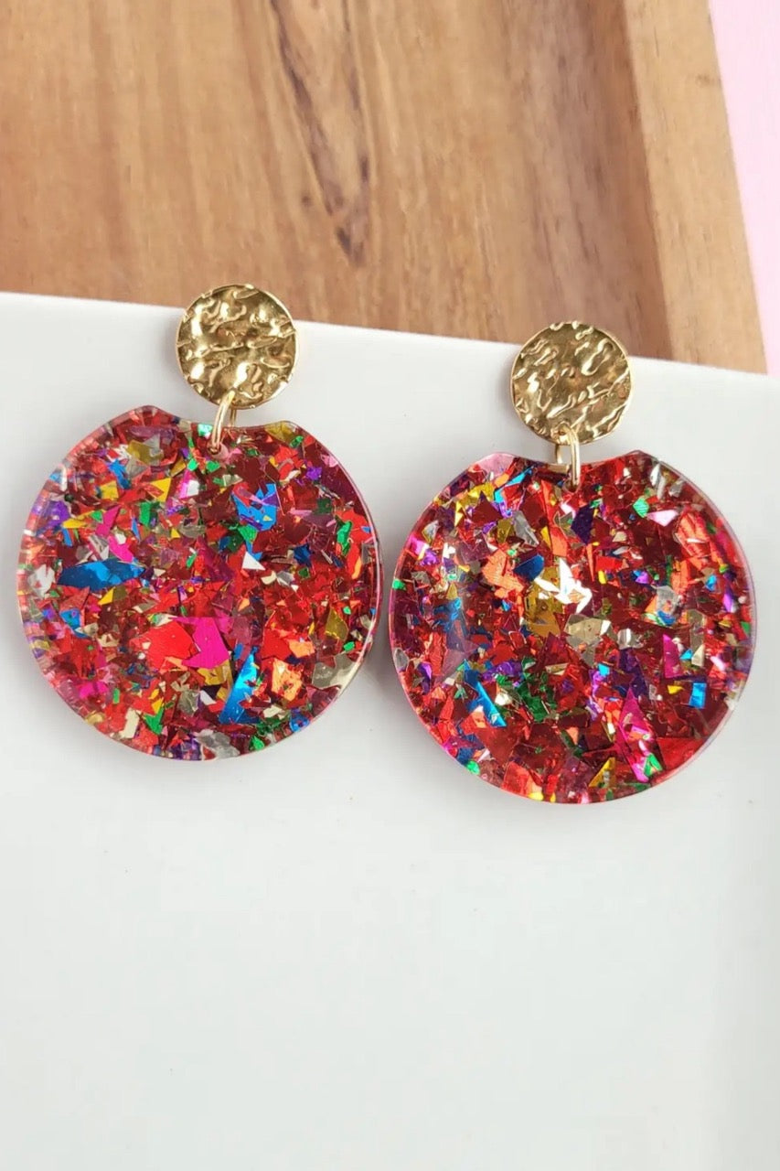 Red Glitter Earrings - Acrylic - Gold - Inspired Eye Boutique