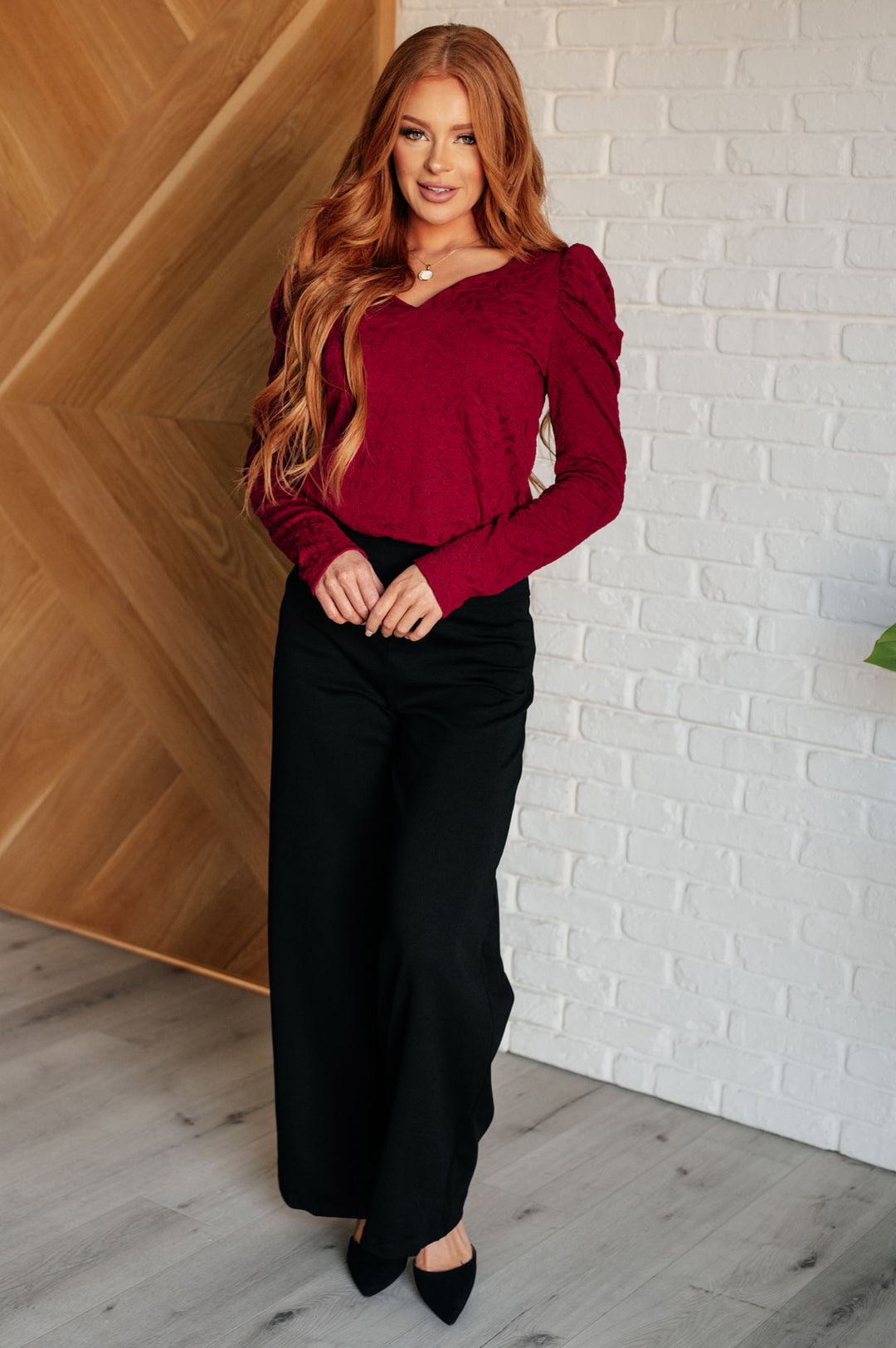 Red Long Sleeve Ruched Top - Inspired Eye Boutique