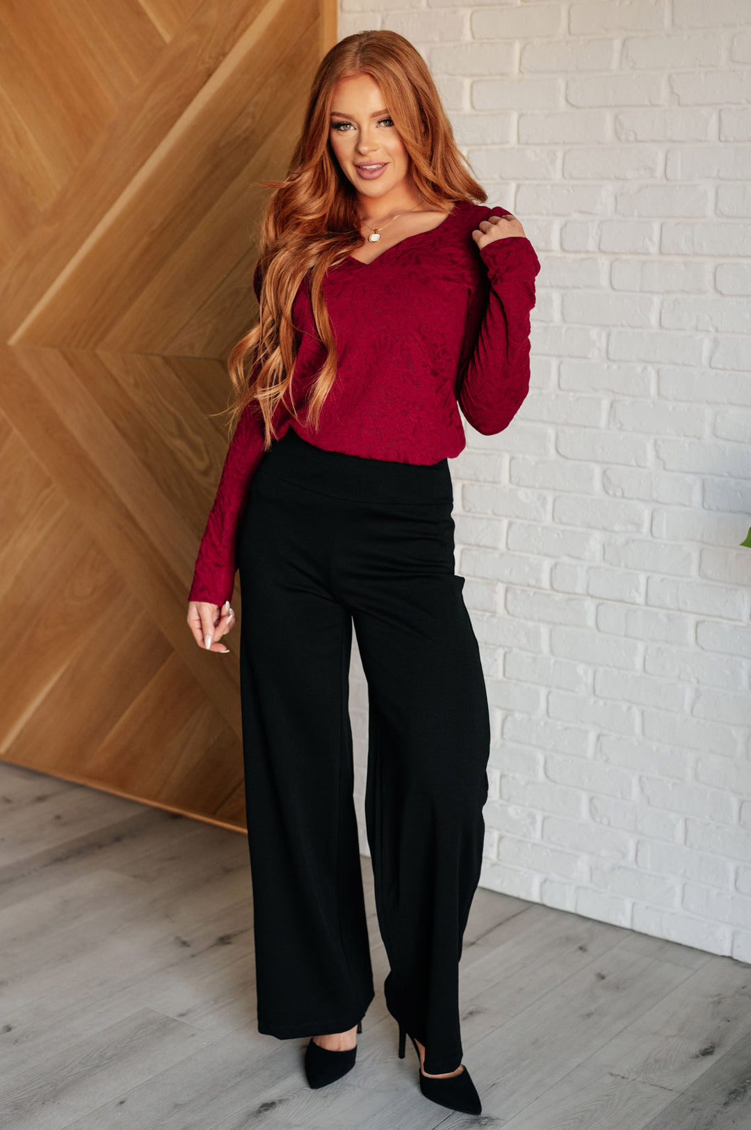 Red Long Sleeve Ruched Top - Inspired Eye Boutique