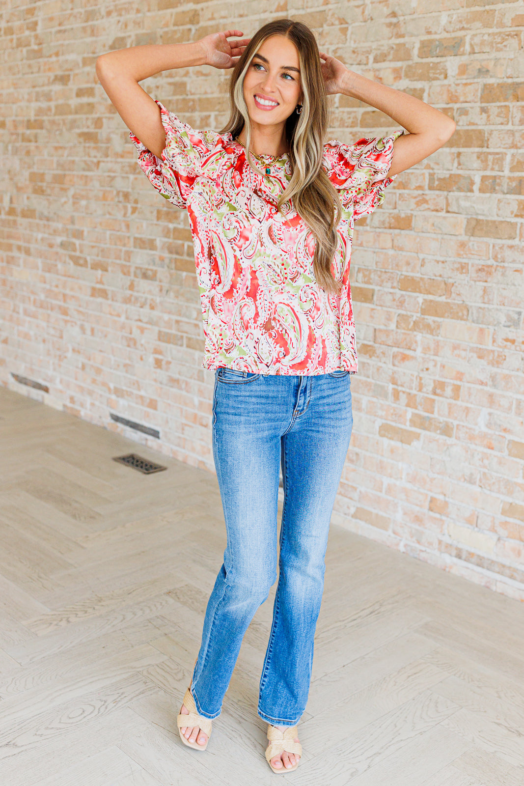 Red Paisley Short Sleeve Blouse - Inspired Eye Boutique