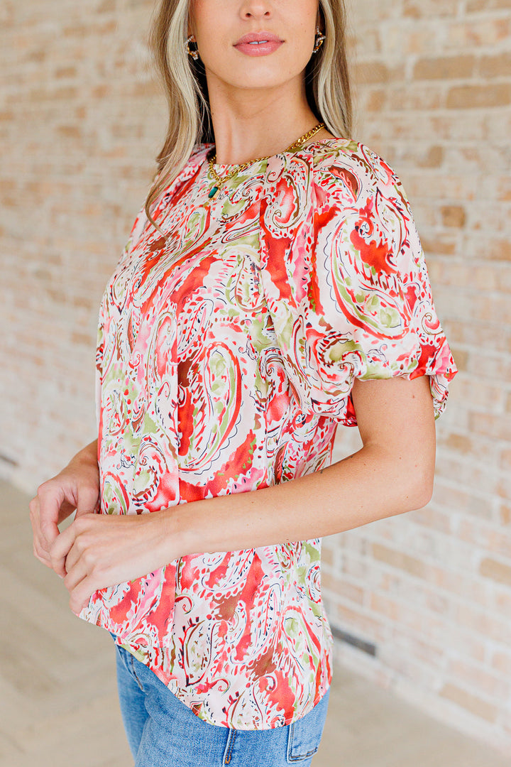 Red Paisley Short Sleeve Blouse - Inspired Eye Boutique