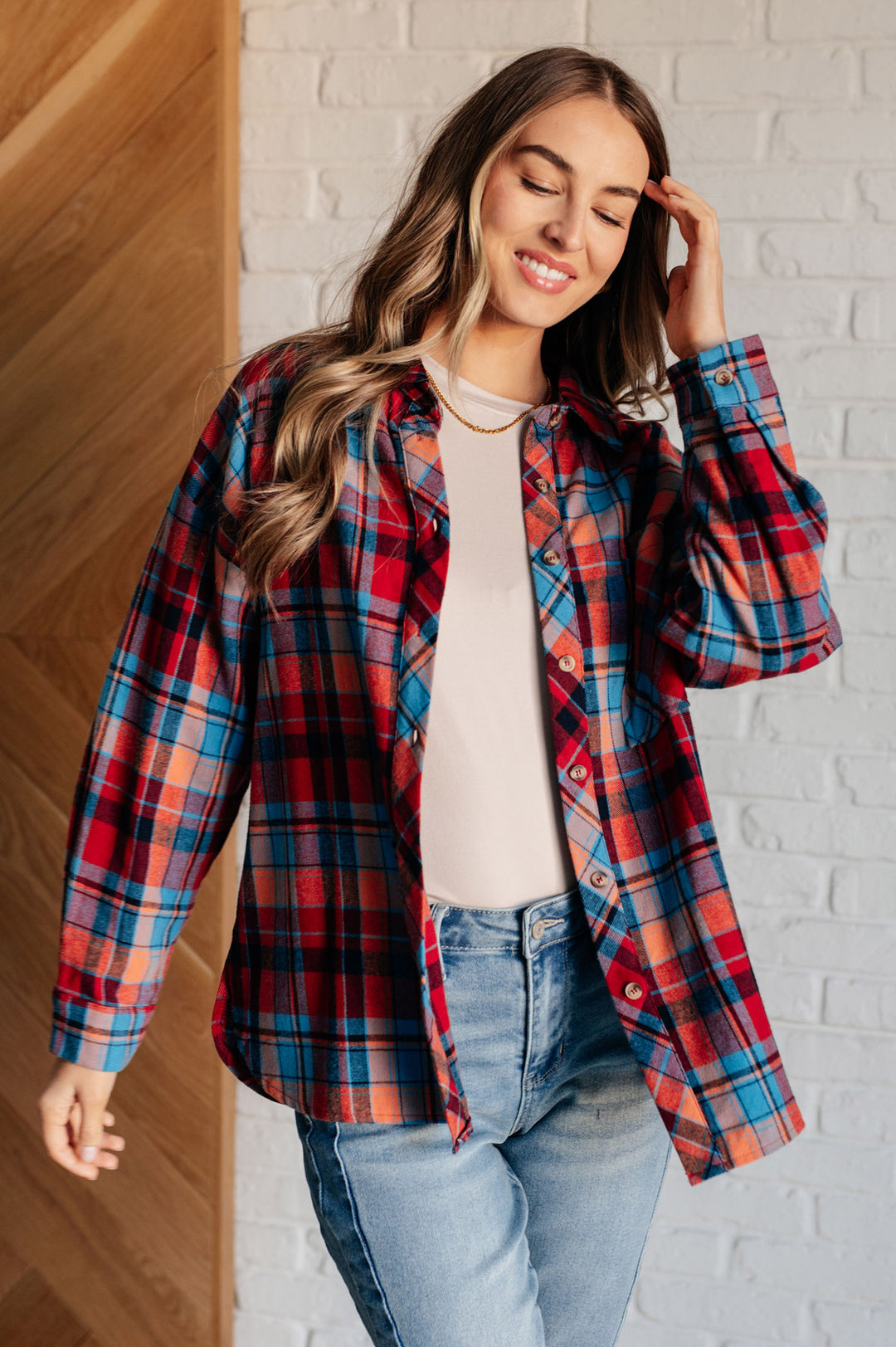 Red Plaid Flannel Button-Up Shirt - Inspired Eye Boutique