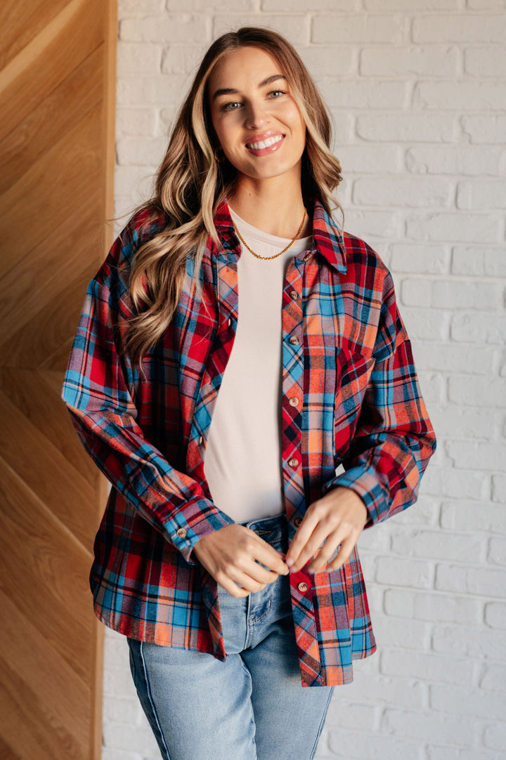 Red Plaid Flannel Button-Up Shirt - Inspired Eye Boutique