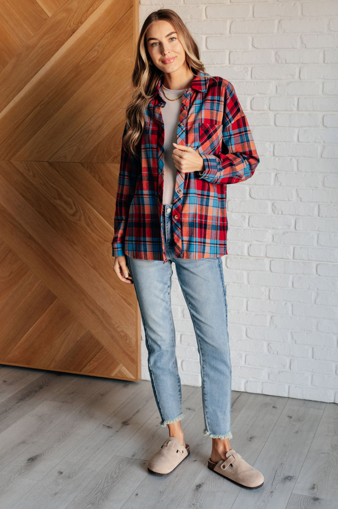 Red Plaid Flannel Button-Up Shirt - Inspired Eye Boutique