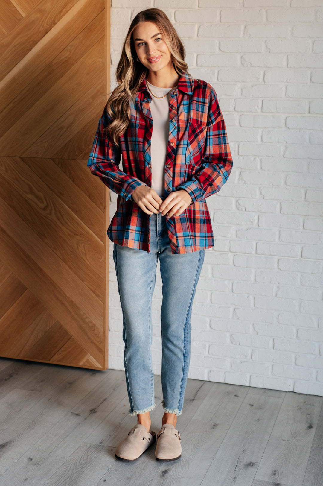 Red Plaid Flannel Button-Up Shirt - Inspired Eye Boutique