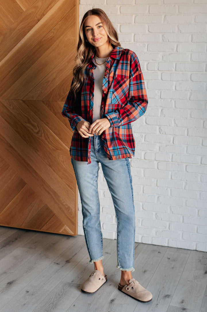 Red Plaid Flannel Button-Up Shirt - Inspired Eye Boutique