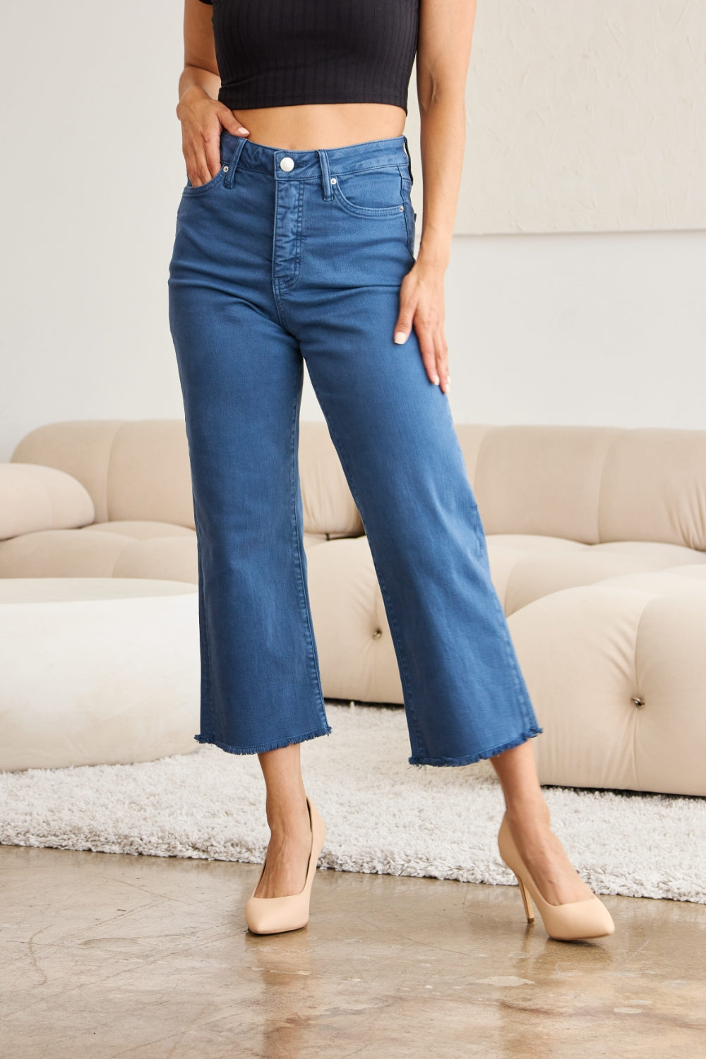 RFM Jeans - Blue Slate Wide Leg Cropped Jeans - Inspired Eye Boutique