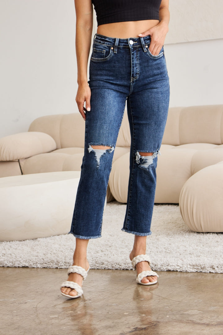 RFM Jeans - Straight Leg Distressed Cropped Jeans - Inspired Eye Boutique