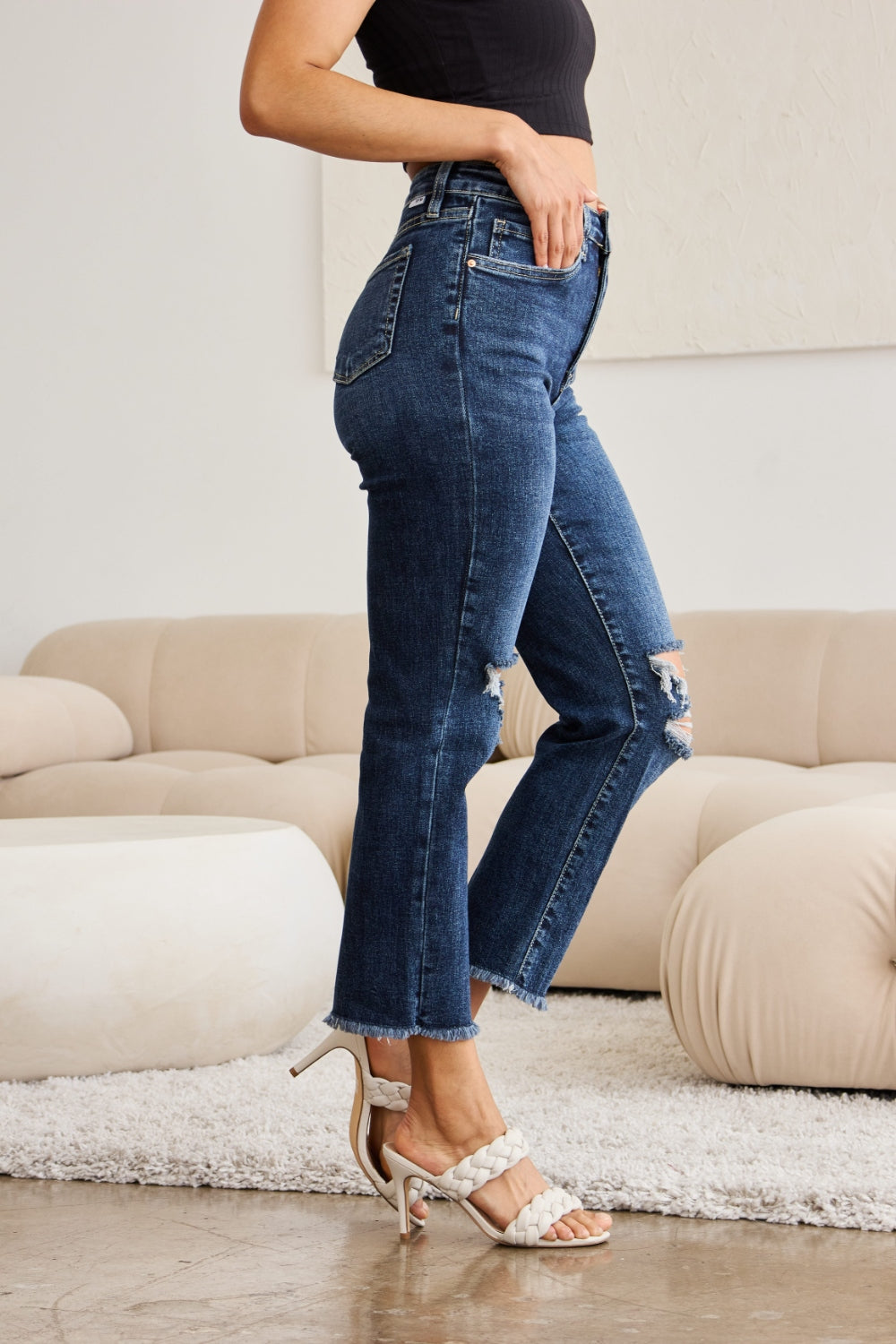 RFM Jeans - Straight Leg Distressed Cropped Jeans - Inspired Eye Boutique