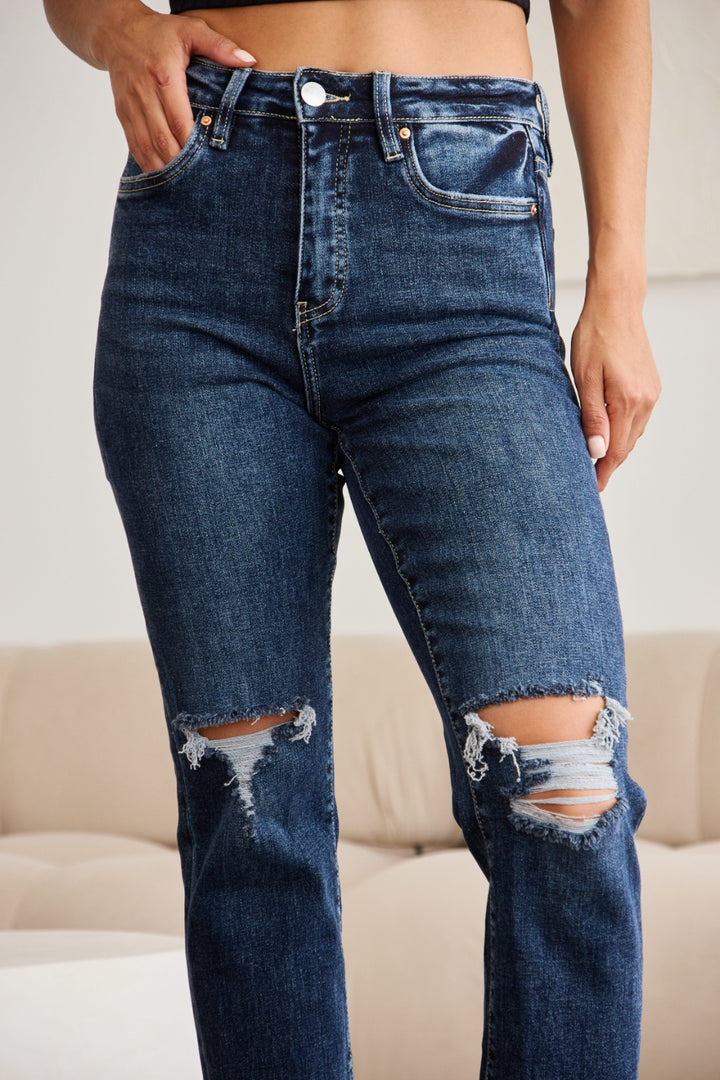 RFM Jeans - Straight Leg Distressed Cropped Jeans - Inspired Eye Boutique