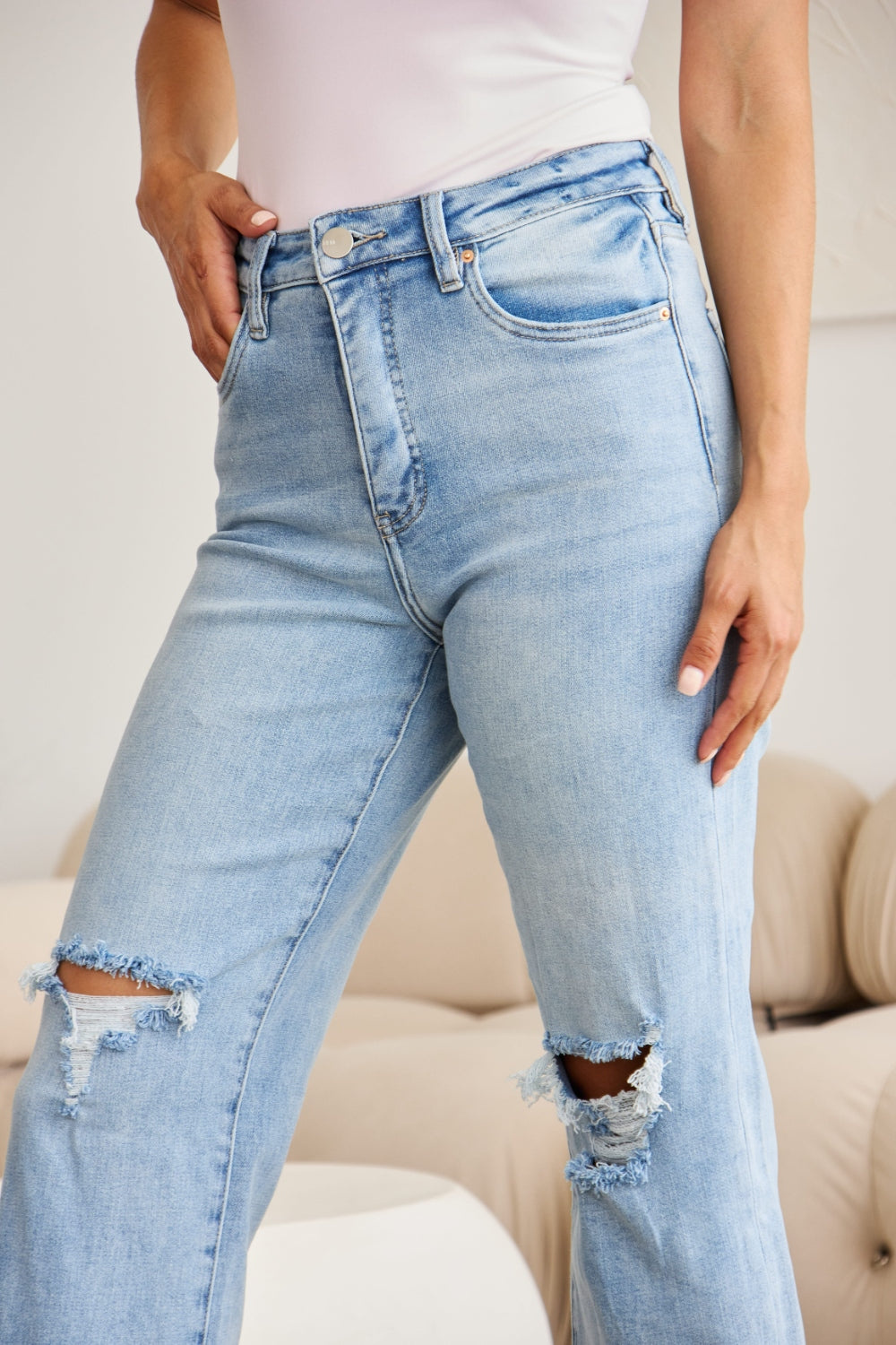 RFM Jeans - Tummy Control Distressed Cropped Jeans - Inspired Eye Boutique