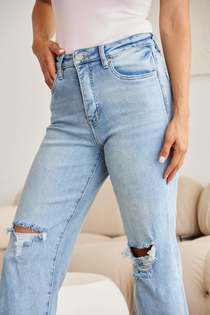 RFM Jeans - Tummy Control Distressed Cropped Jeans - Inspired Eye Boutique