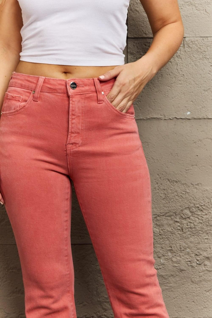 RISEN - Bailey Side Slit Flare Jeans - Coral - Inspired Eye Boutique