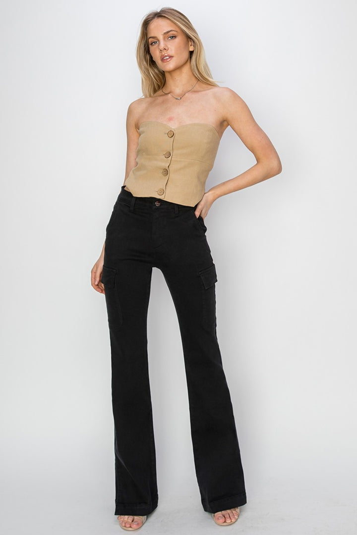 RISEN - Black Bootcut Jeans with Cargo Pockets - Inspired Eye Boutique