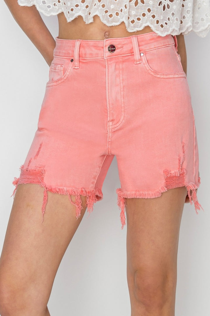 RISEN Coral Denim Shorts - Inspired Eye Boutique