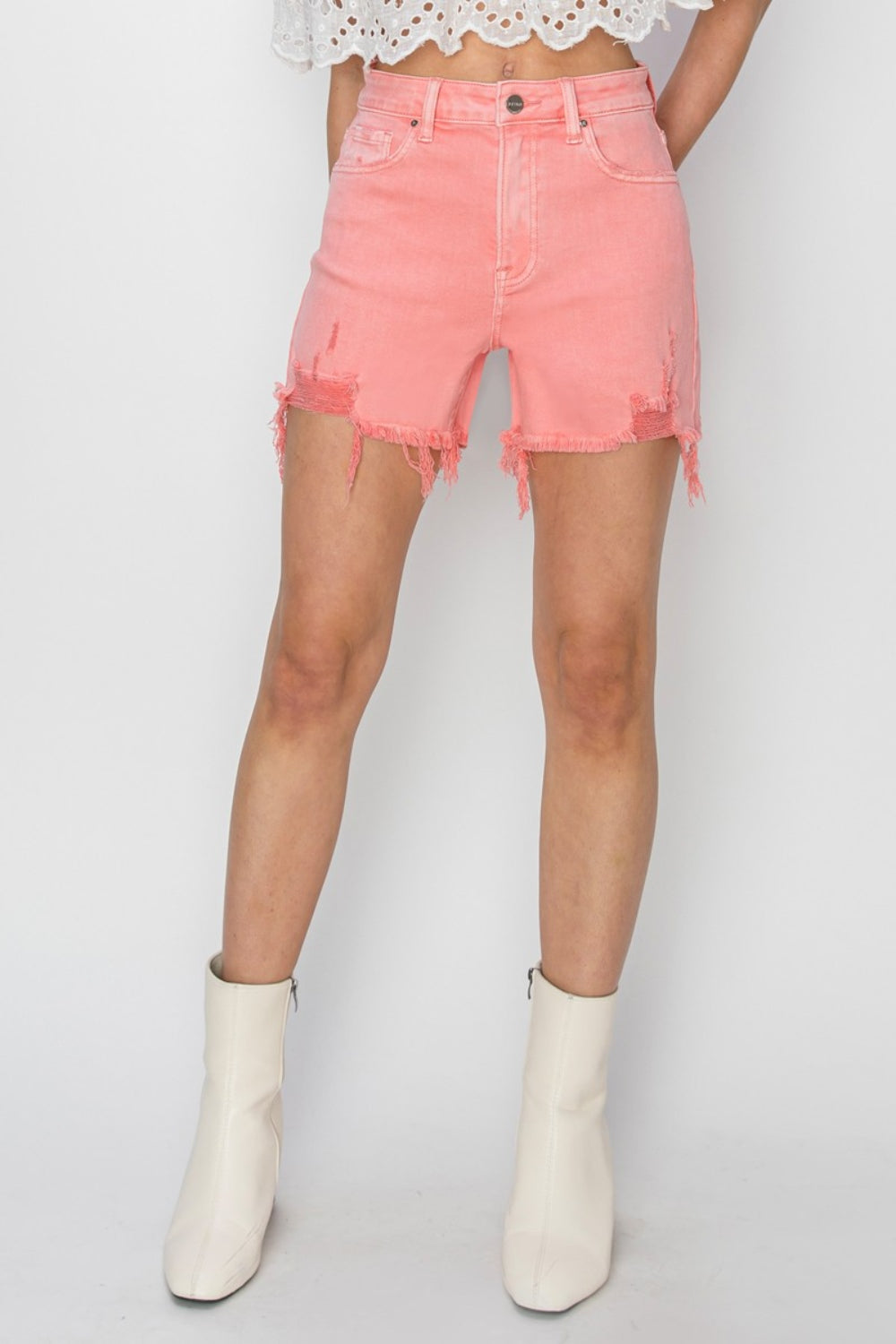 RISEN Coral Denim Shorts - Inspired Eye Boutique