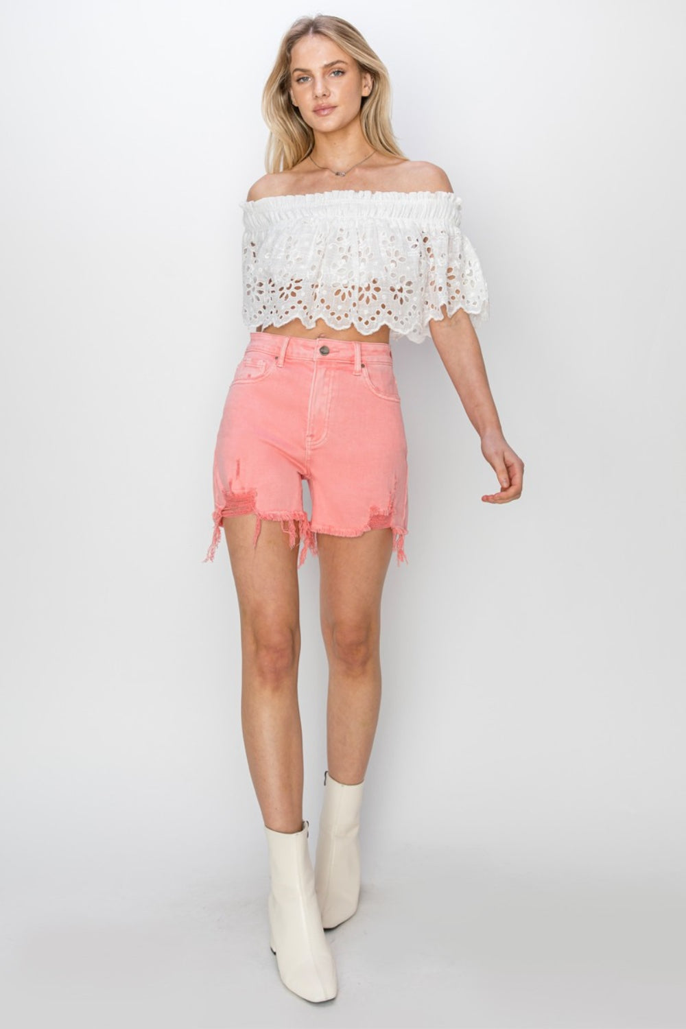 RISEN Coral Denim Shorts - Inspired Eye Boutique