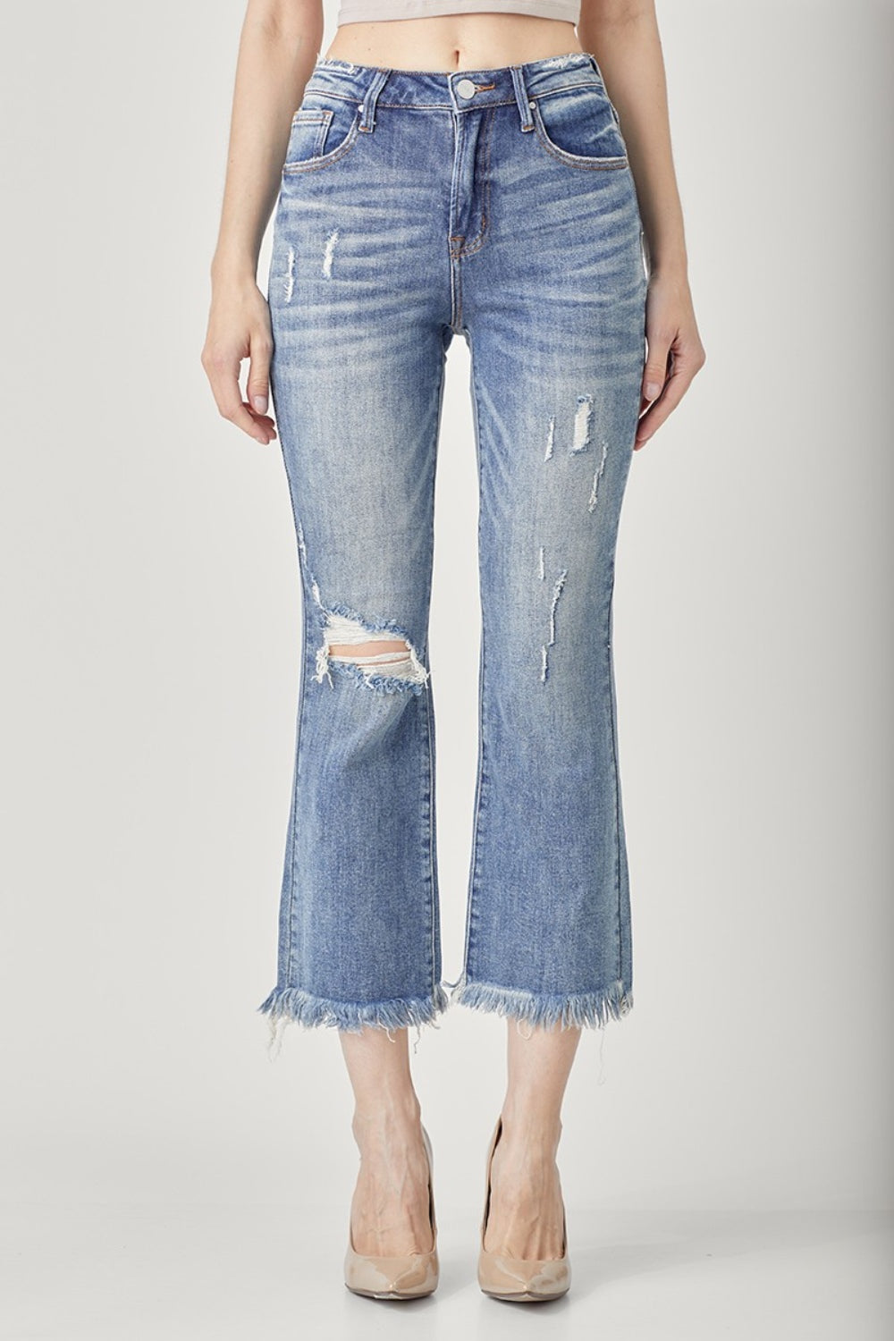 RISEN - Cropped Flare Jeans - Dark Wash - Inspired Eye Boutique