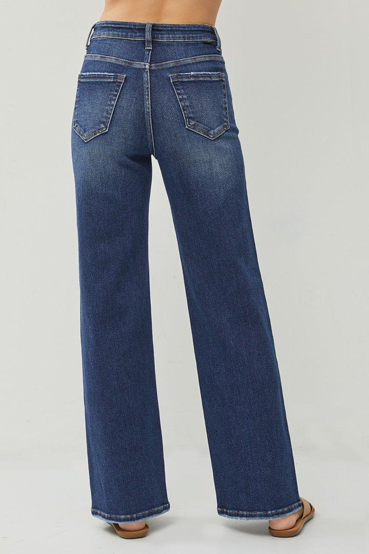 RISEN - Dark Wash Distressed Wide Leg Jeans - Inspired Eye Boutique