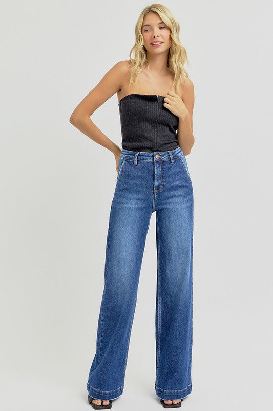 RISEN - Dark Wash Trouser Wide Leg Jeans - Inspired Eye Boutique