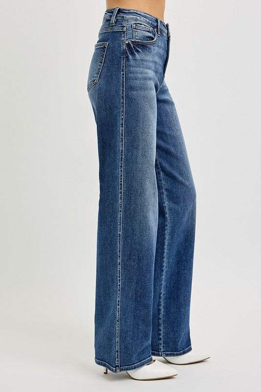 RISEN - Dark Wash Wide Leg Tummy Control Jeans - Inspired Eye Boutique