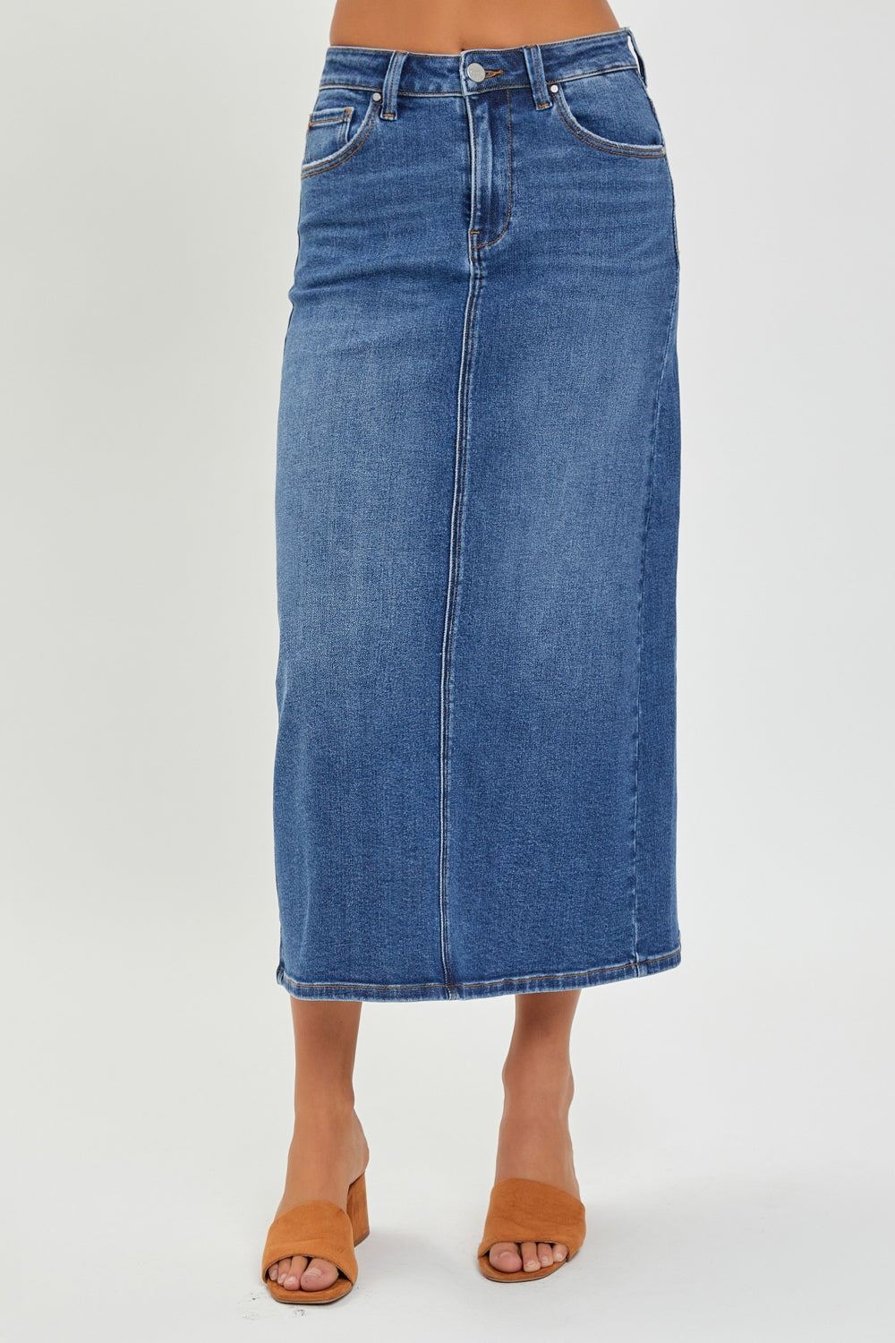 RISEN Denim Maxi Skirt With Slit - Inspired Eye Boutique