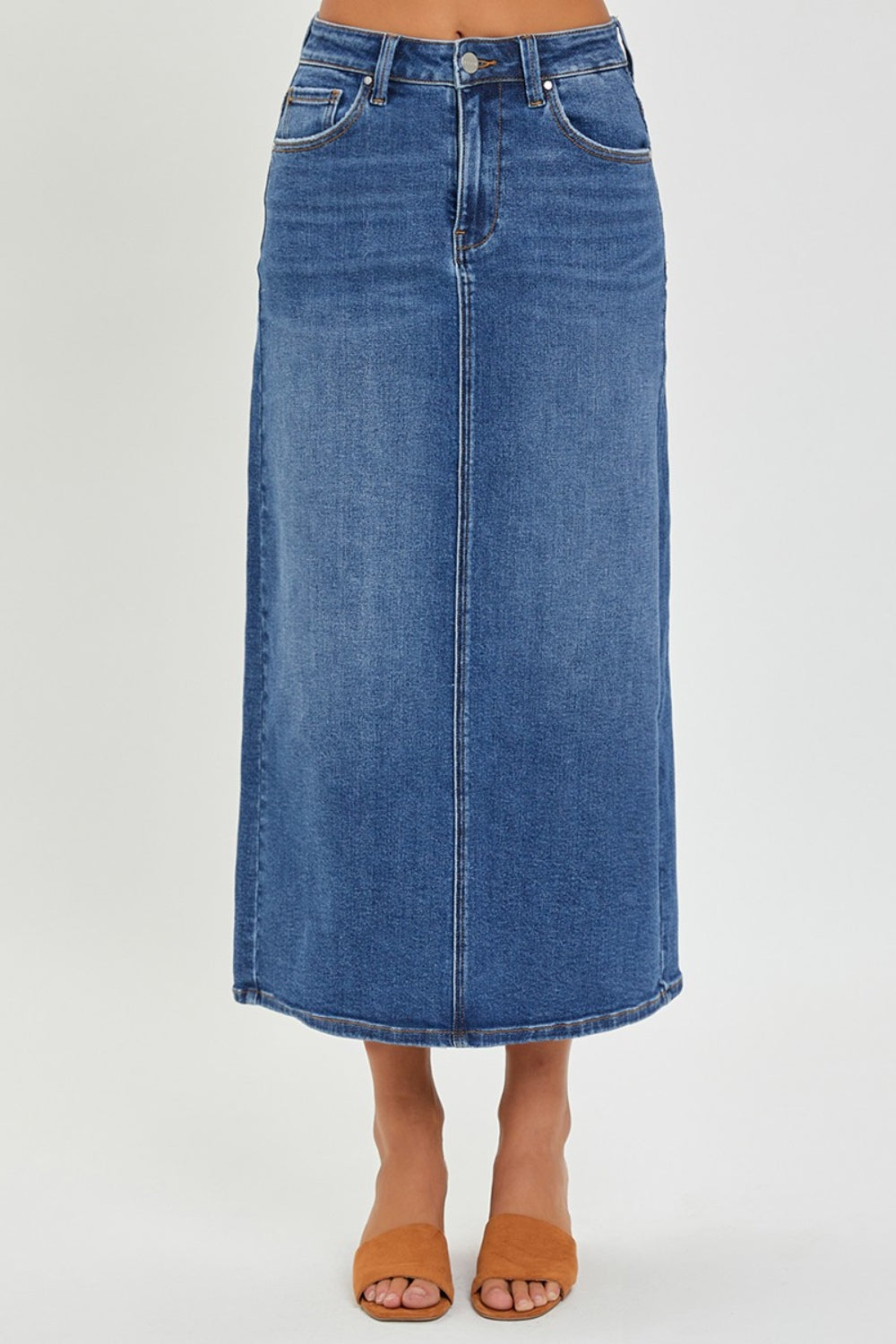 RISEN Denim Maxi Skirt With Slit - Inspired Eye Boutique