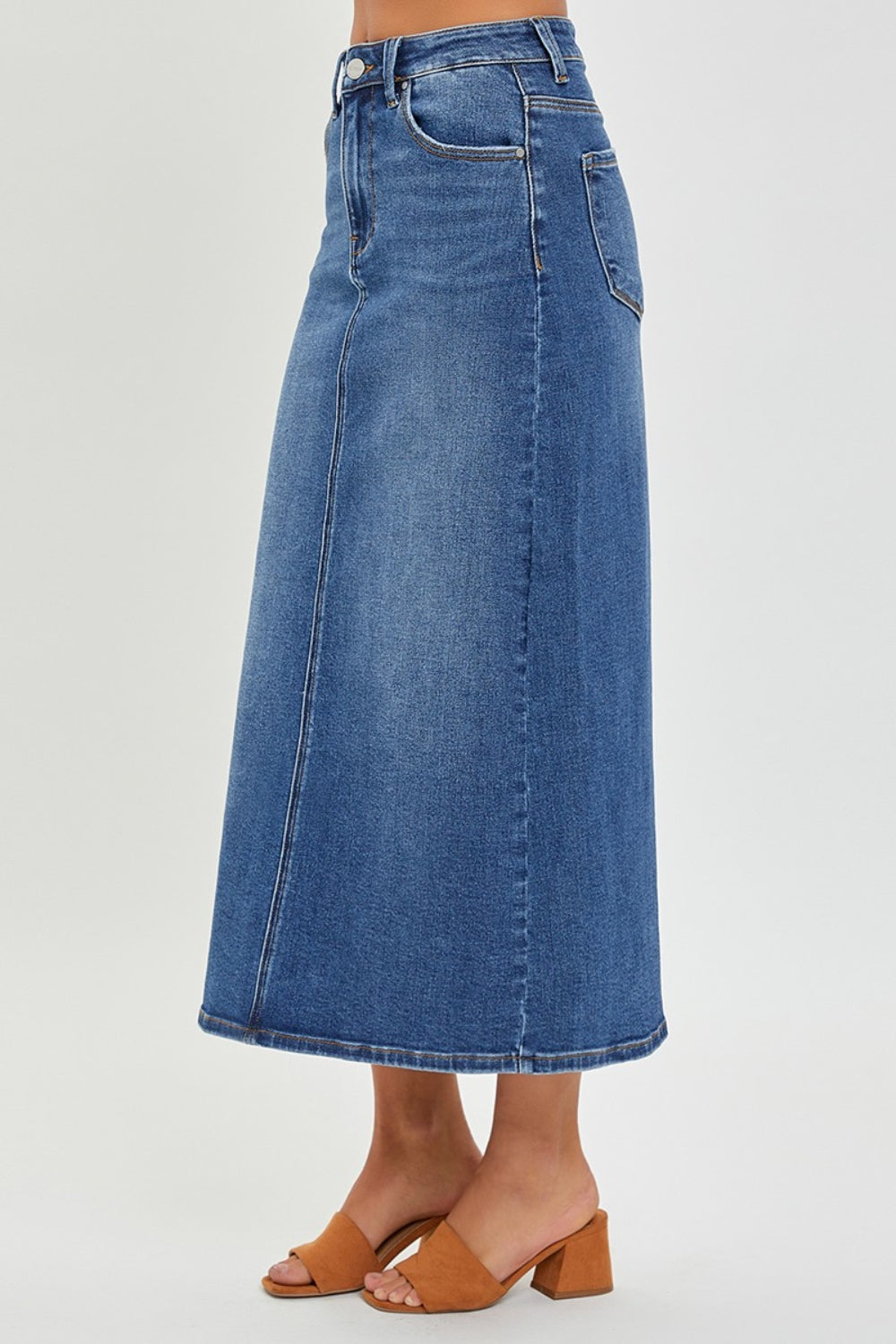 RISEN Denim Maxi Skirt With Slit - Inspired Eye Boutique