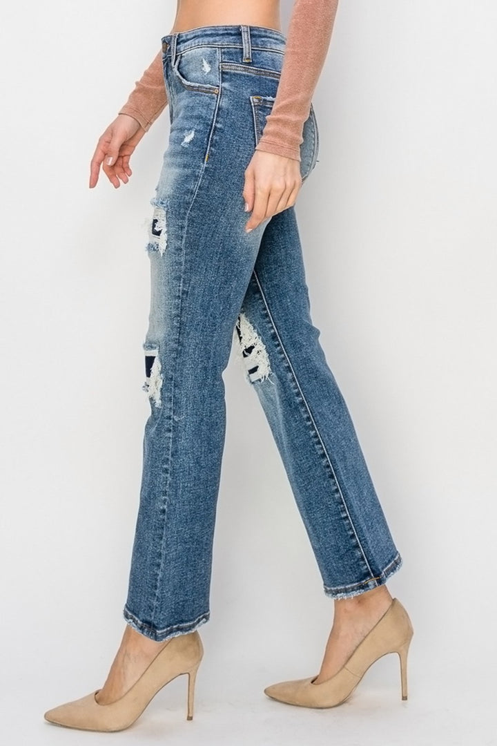 RISEN - Distressed Ankle Flare Jeans