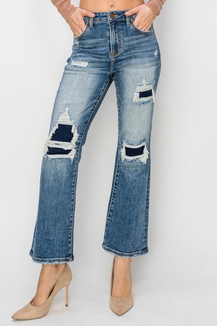 RISEN - Distressed Ankle Flare Jeans