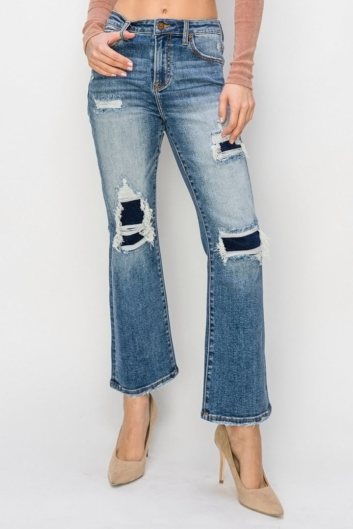 RISEN - Distressed Ankle Flare Jeans