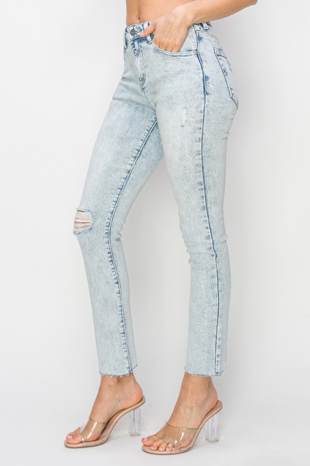 RISEN - Distressed Light Wash Skinny Jeans - Inspired Eye Boutique