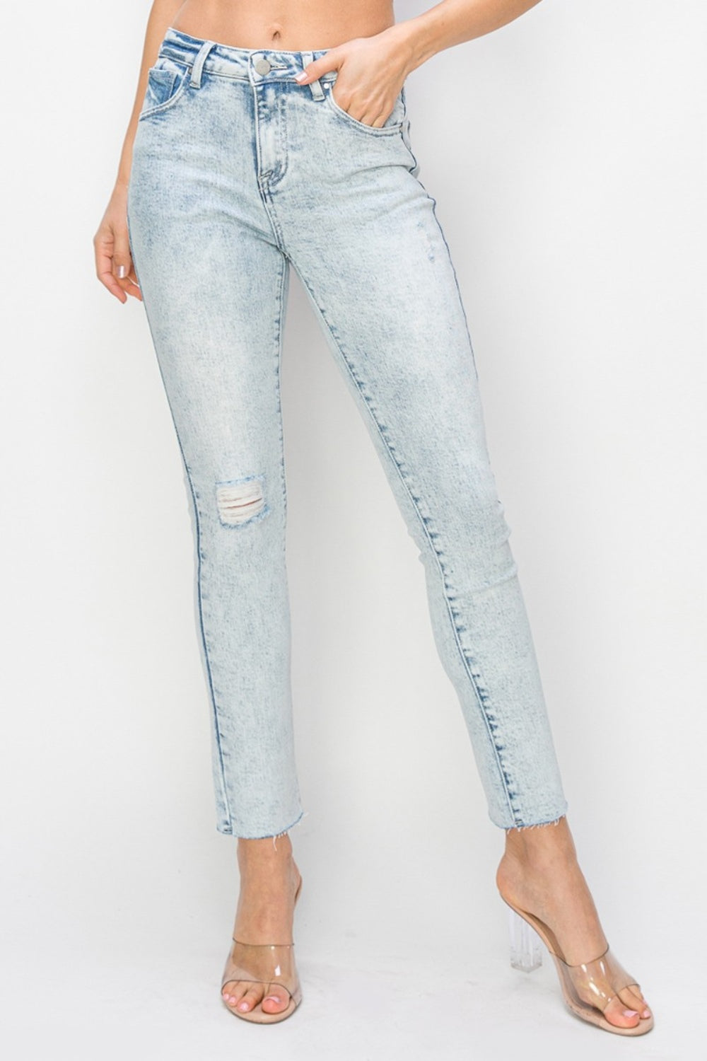 RISEN - Distressed Light Wash Skinny Jeans - Inspired Eye Boutique