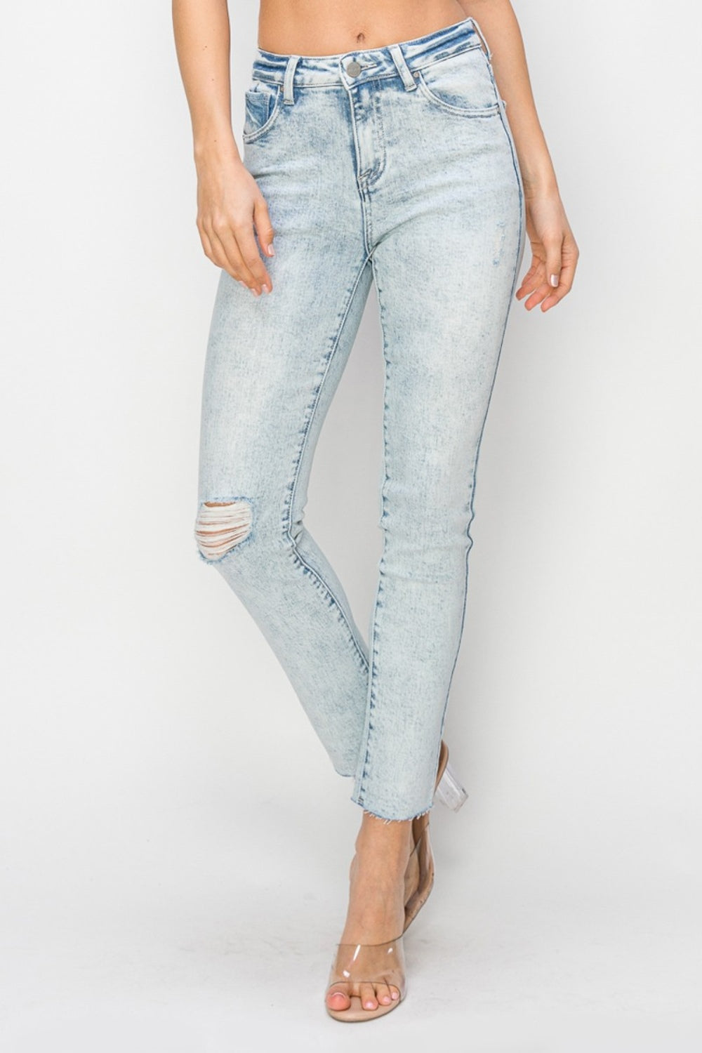 RISEN - Distressed Light Wash Skinny Jeans - Inspired Eye Boutique