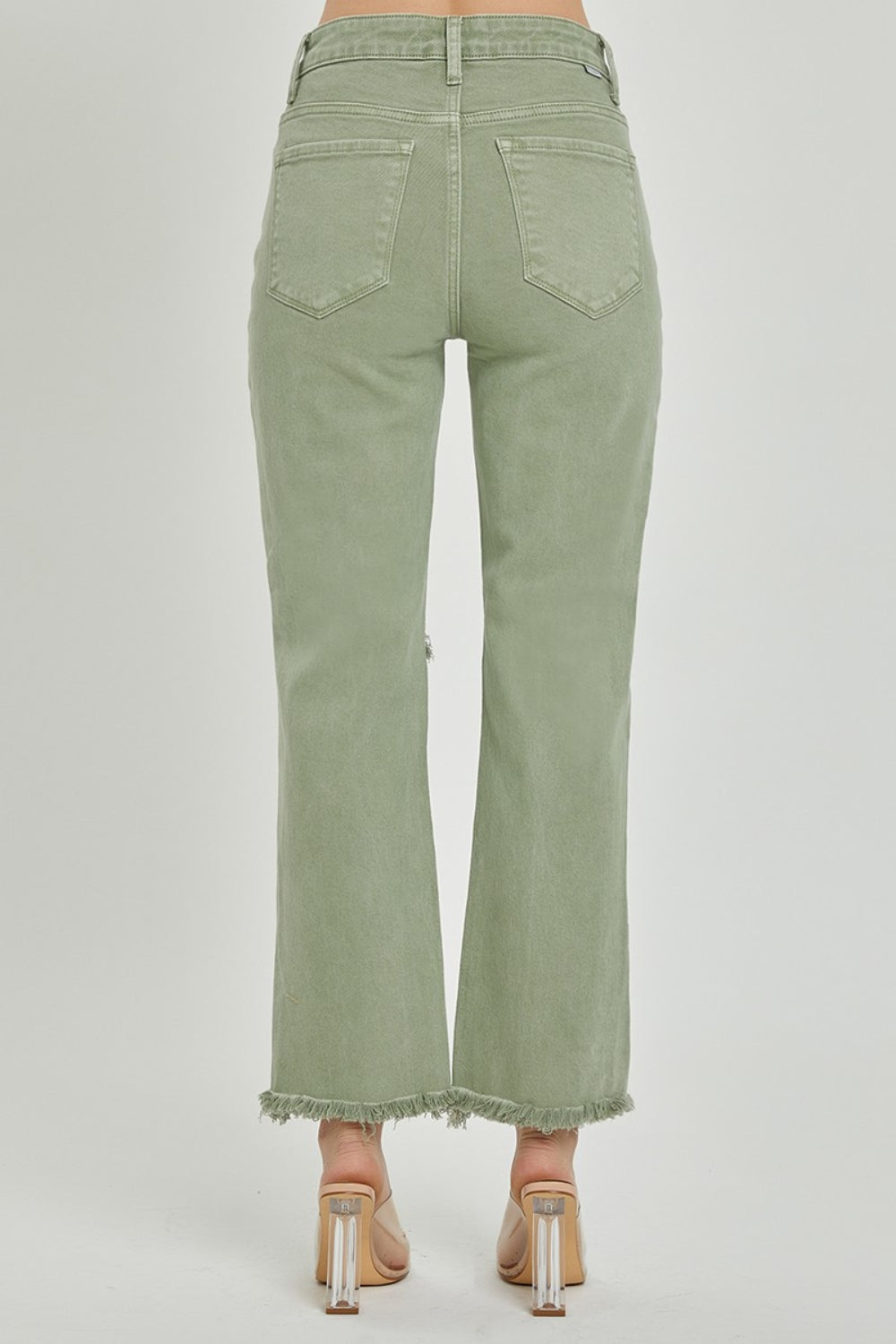 RISEN Distressed Straight Leg Green Jeans - Inspired Eye Boutique