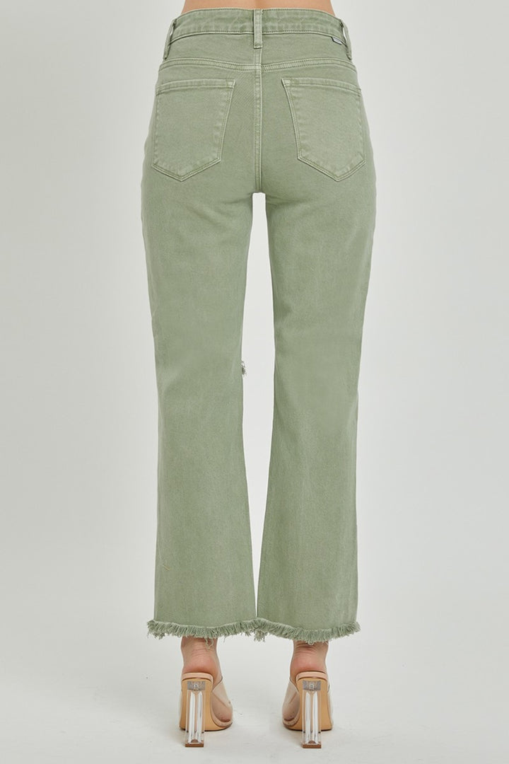 RISEN Distressed Straight Leg Green Jeans - Inspired Eye Boutique