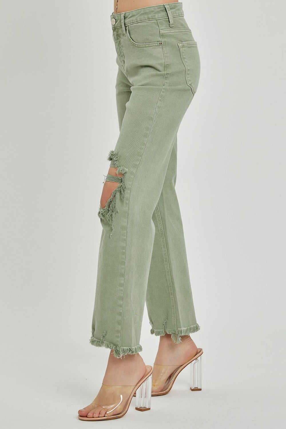 RISEN Distressed Straight Leg Green Jeans - Inspired Eye Boutique