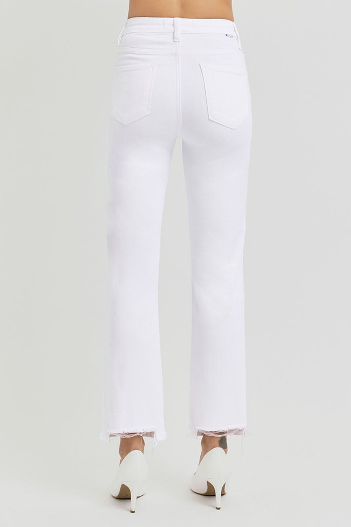 RISEN - Elastic Waist White Straight Leg Jeans - Inspired Eye Boutique