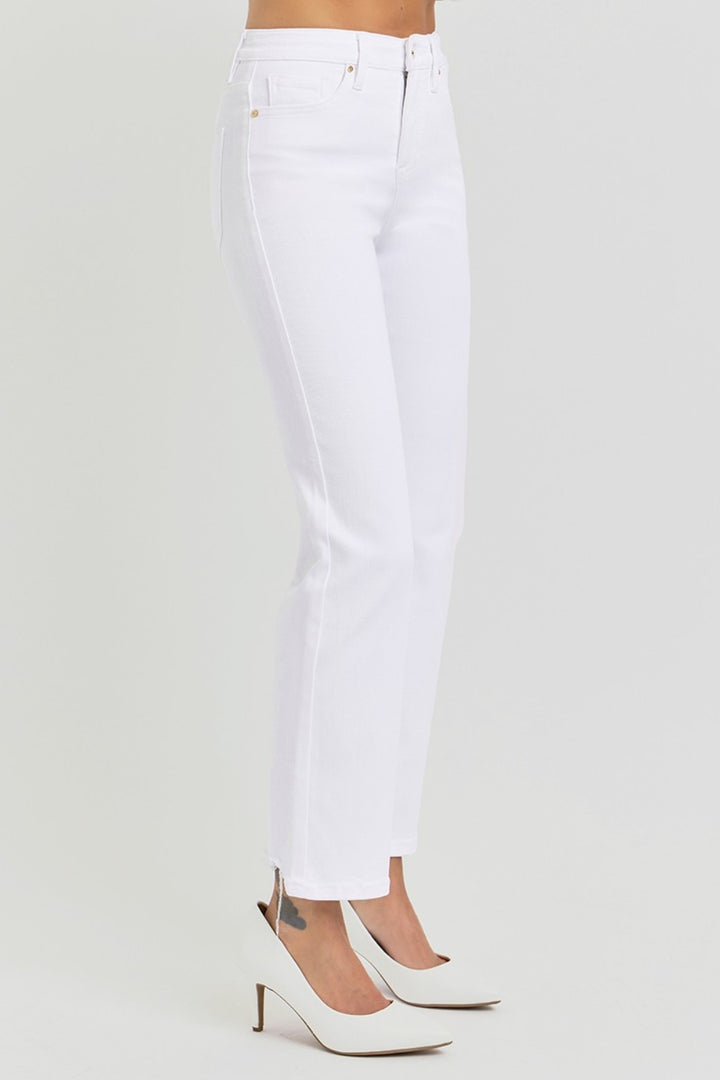 RISEN - Elastic Waist White Straight Leg Jeans - Inspired Eye Boutique