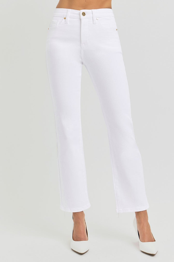 RISEN - Elastic Waist White Straight Leg Jeans - Inspired Eye Boutique