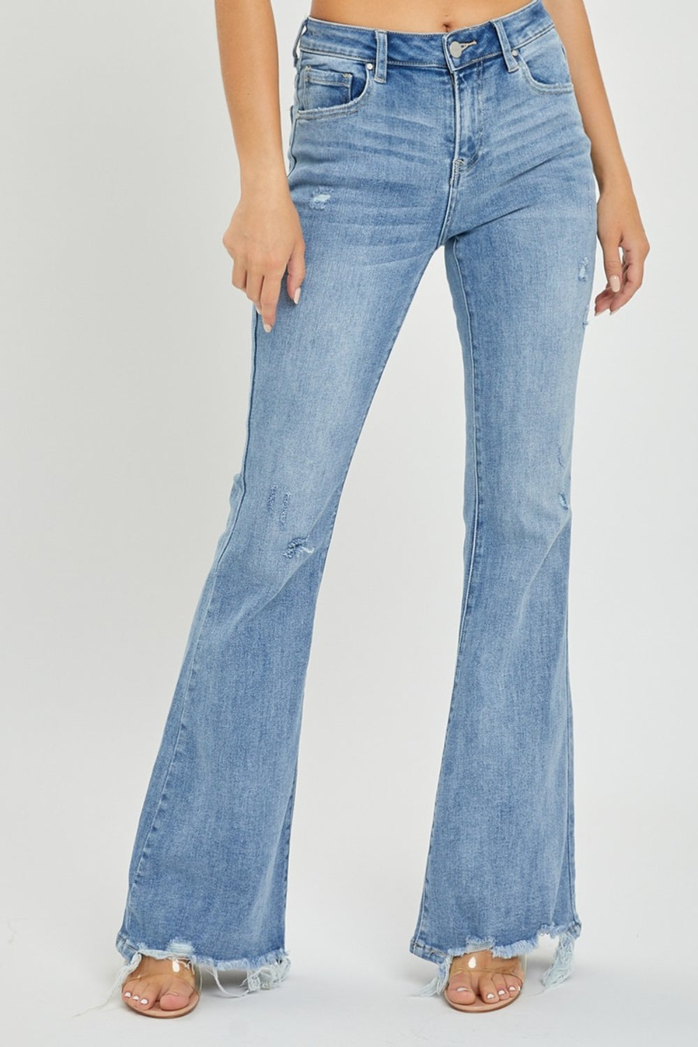 RISEN - Frayed Hem Distressed Flare Jeans - Inspired Eye Boutique