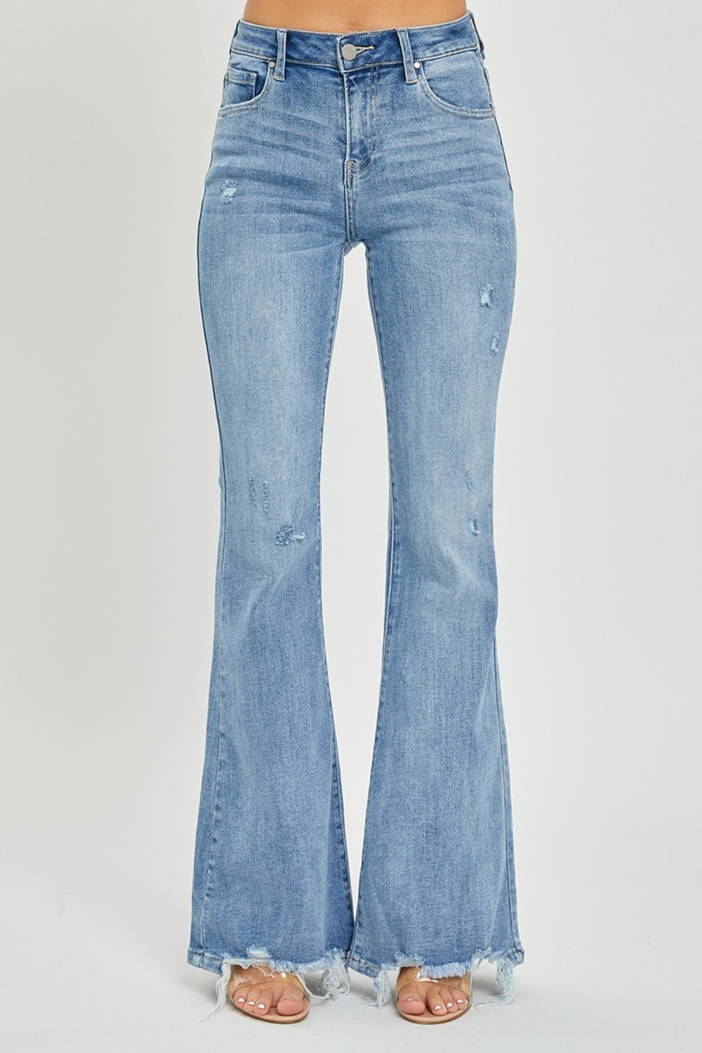 RISEN - Frayed Hem Distressed Flare Jeans - Inspired Eye Boutique