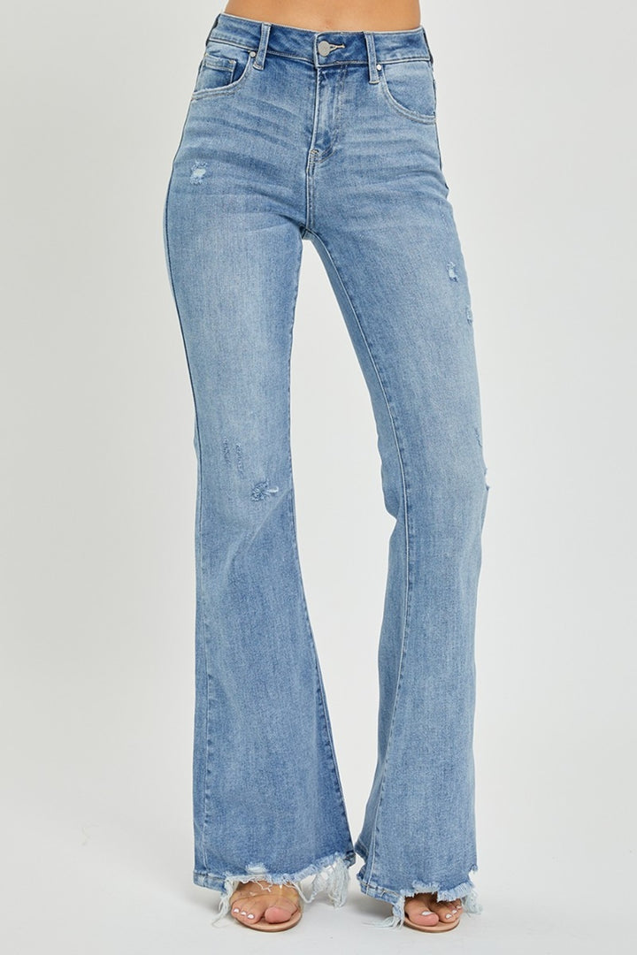 RISEN - Frayed Hem Distressed Flare Jeans - Inspired Eye Boutique