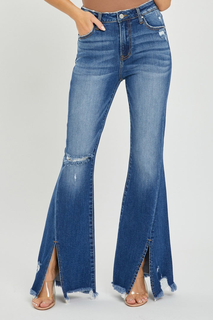 RISEN - Front Slit Frayed Hem Flare Jeans - Inspired Eye Boutique